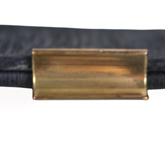 Vintage 1960s Navy Slubbed Linen Clutch Gold Lever Closure Textured Fabric - Picture 4 of 11